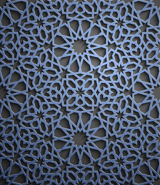 Islamiska prydnad vektor, Persiska motiff. 3D ramadan islamiska runda mönster element. Geometrisk cirkulär prydnads arabiska symbol vector. Blå bakgrund — Stock vektor