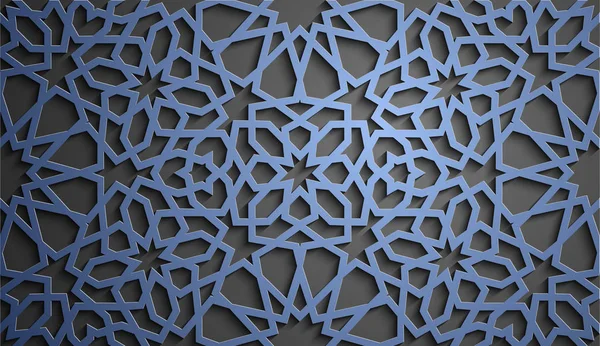 Vetor de ornamento islâmico, motivo persa. 3d ramadã islâmico redondo elementos padrão. Vetor de símbolo arábico ornamental circular geométrico. Fundo azul —  Vetores de Stock