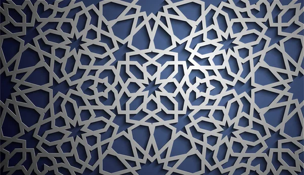 Vector de ornamento islámico, motivo persa. 3d ramadán elementos patrón redondo islámico. Geométrica circular ornamental arábiga símbolo vector. Fondo azul — Archivo Imágenes Vectoriales