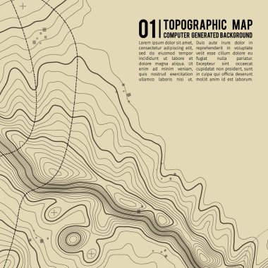 Kopyalamak için alanı olan topografik harita arkaplanı. Çizgi topoğrafya haritası arka plan, coğrafi ızgara soyut vektör çizimi. Arazi üzerinde dağ yürüyüşü patikası .