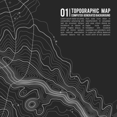 Kopyalamak için alanı olan topografik harita arkaplanı. Çizgi topoğrafya haritası arka plan, coğrafi ızgara soyut vektör çizimi. Arazi üzerinde dağ yürüyüşü patikası .