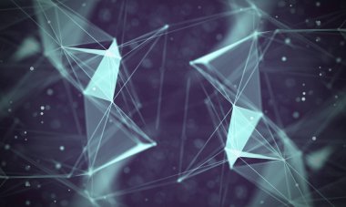 Veri teknolojisi soyut gelecek çizimi. Karanlık arka planda noktaları ve çizgileri birleştiren düşük polimerli bir şekil. 3 boyutlu görüntüleme. Büyük veri görselleştirmesi .