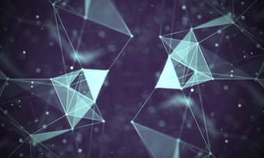 Veri teknolojisi soyut gelecek çizimi. Karanlık arka planda noktaları ve çizgileri birleştiren düşük polimerli bir şekil. 3 boyutlu görüntüleme. Büyük veri görselleştirmesi .