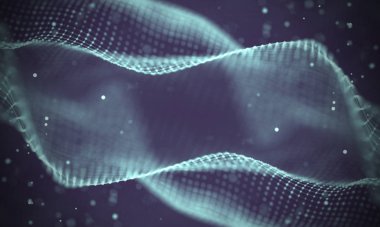 Veri teknolojisi soyut gelecek çizimi. Karanlık arka planda noktaları ve çizgileri birleştiren düşük polimerli bir şekil. 3 boyutlu görüntüleme. Büyük veri görselleştirmesi .