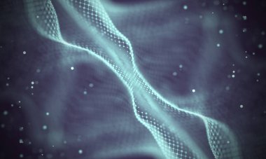 Veri teknolojisi soyut gelecek çizimi. Karanlık arka planda noktaları ve çizgileri birleştiren düşük polimerli bir şekil. 3 boyutlu görüntüleme. Büyük veri görselleştirmesi .