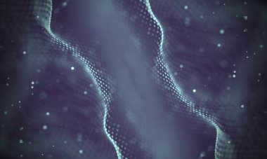 Veri teknolojisi soyut gelecek çizimi. Karanlık arka planda noktaları ve çizgileri birleştiren düşük polimerli bir şekil. 3 boyutlu görüntüleme. Büyük veri görselleştirmesi .