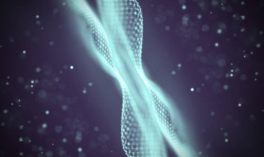 Veri teknolojisi soyut gelecek çizimi. Karanlık arka planda noktaları ve çizgileri birleştiren düşük polimerli bir şekil. 3 boyutlu görüntüleme. Büyük veri görselleştirmesi .