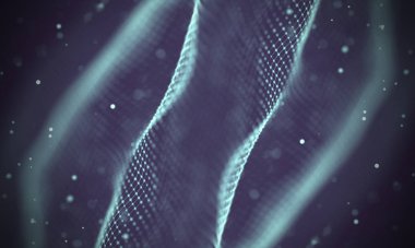 Veri teknolojisi soyut gelecek çizimi. Karanlık arka planda noktaları ve çizgileri birleştiren düşük polimerli bir şekil. 3 boyutlu görüntüleme. Büyük veri görselleştirmesi .