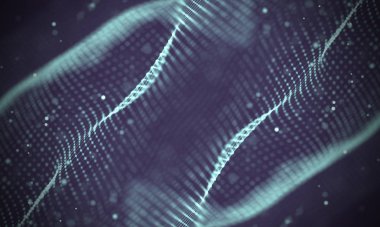 Veri teknolojisi soyut gelecek çizimi. Karanlık arka planda noktaları ve çizgileri birleştiren düşük polimerli bir şekil. 3 boyutlu görüntüleme. Büyük veri görselleştirmesi .