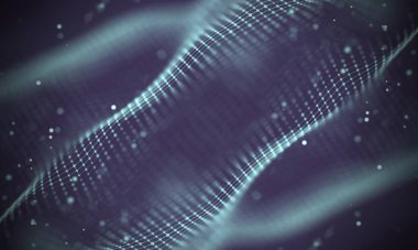 Veri teknolojisi soyut gelecek çizimi. Karanlık arka planda noktaları ve çizgileri birleştiren düşük polimerli bir şekil. 3 boyutlu görüntüleme. Büyük veri görselleştirmesi .