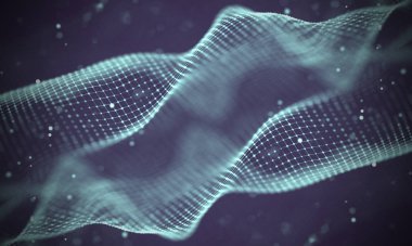 Veri teknolojisi soyut gelecek çizimi. Karanlık arka planda noktaları ve çizgileri birleştiren düşük polimerli bir şekil. 3 boyutlu görüntüleme. Büyük veri görselleştirmesi .