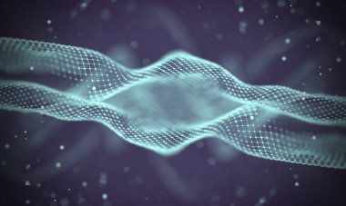 Veri teknolojisi soyut gelecek çizimi. Karanlık arka planda noktaları ve çizgileri birleştiren düşük polimerli bir şekil. 3 boyutlu görüntüleme. Büyük veri görselleştirmesi .