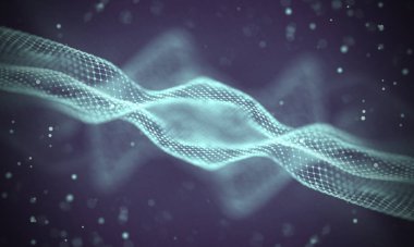 Veri teknolojisi soyut gelecek çizimi. Karanlık arka planda noktaları ve çizgileri birleştiren düşük polimerli bir şekil. 3 boyutlu görüntüleme. Büyük veri görselleştirmesi .