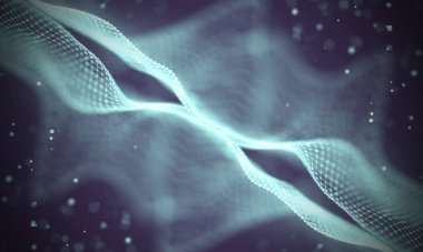 Veri teknolojisi soyut gelecek çizimi. Karanlık arka planda noktaları ve çizgileri birleştiren düşük polimerli bir şekil. 3 boyutlu görüntüleme. Büyük veri görselleştirmesi .