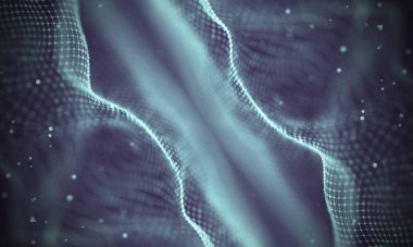 Veri teknolojisi soyut gelecek çizimi. Karanlık arka planda noktaları ve çizgileri birleştiren düşük polimerli bir şekil. 3 boyutlu görüntüleme. Büyük veri görselleştirmesi .