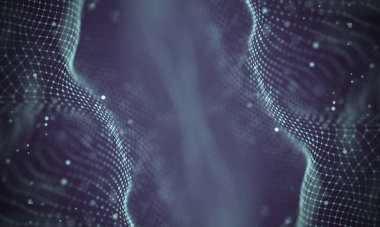 Veri teknolojisi soyut gelecek çizimi. Karanlık arka planda noktaları ve çizgileri birleştiren düşük polimerli bir şekil. 3 boyutlu görüntüleme. Büyük veri görselleştirmesi .