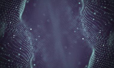 Veri teknolojisi soyut gelecek çizimi. Karanlık arka planda noktaları ve çizgileri birleştiren düşük polimerli bir şekil. 3 boyutlu görüntüleme. Büyük veri görselleştirmesi .