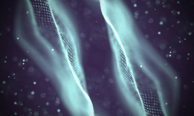 Veri teknolojisi soyut gelecek çizimi. Karanlık arka planda noktaları ve çizgileri birleştiren düşük polimerli bir şekil. 3 boyutlu görüntüleme. Büyük veri görselleştirmesi .