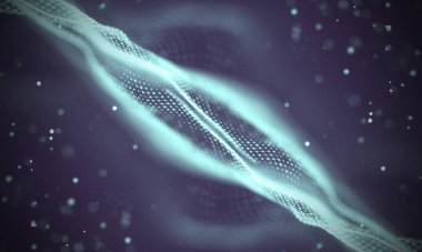 Veri teknolojisi soyut gelecek çizimi. Karanlık arka planda noktaları ve çizgileri birleştiren düşük polimerli bir şekil. 3 boyutlu görüntüleme. Büyük veri görselleştirmesi .