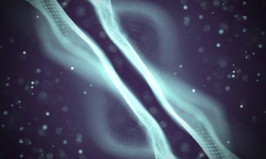 Veri teknolojisi soyut gelecek çizimi. Karanlık arka planda noktaları ve çizgileri birleştiren düşük polimerli bir şekil. 3 boyutlu görüntüleme. Büyük veri görselleştirmesi .