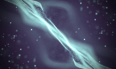 Veri teknolojisi soyut gelecek çizimi. Karanlık arka planda noktaları ve çizgileri birleştiren düşük polimerli bir şekil. 3 boyutlu görüntüleme. Büyük veri görselleştirmesi .