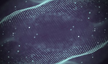 Veri teknolojisi soyut gelecek çizimi. Karanlık arka planda noktaları ve çizgileri birleştiren düşük polimerli bir şekil. 3 boyutlu görüntüleme. Büyük veri görselleştirmesi .