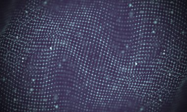 Veri teknolojisi soyut gelecek çizimi. Karanlık arka planda noktaları ve çizgileri birleştiren düşük polimerli bir şekil. 3 boyutlu görüntüleme. Büyük veri görselleştirmesi .