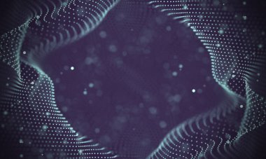 Veri teknolojisi soyut gelecek çizimi. Karanlık arka planda noktaları ve çizgileri birleştiren düşük polimerli bir şekil. 3 boyutlu görüntüleme. Büyük veri görselleştirmesi .