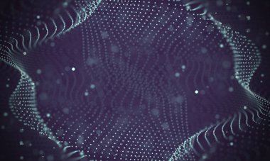 Veri teknolojisi soyut gelecek çizimi. Karanlık arka planda noktaları ve çizgileri birleştiren düşük polimerli bir şekil. 3 boyutlu görüntüleme. Büyük veri görselleştirmesi .