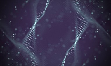 Veri teknolojisi soyut gelecek çizimi. Karanlık arka planda noktaları ve çizgileri birleştiren düşük polimerli bir şekil. 3 boyutlu görüntüleme. Büyük veri görselleştirmesi .