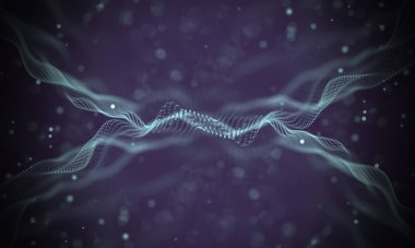 Veri teknolojisi soyut gelecek çizimi. Karanlık arka planda noktaları ve çizgileri birleştiren düşük polimerli bir şekil. 3 boyutlu görüntüleme. Büyük veri görselleştirmesi .