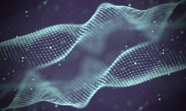 Veri teknolojisi soyut gelecek çizimi. Karanlık arka planda noktaları ve çizgileri birleştiren düşük polimerli bir şekil. 3 boyutlu görüntüleme. Büyük veri görselleştirmesi .