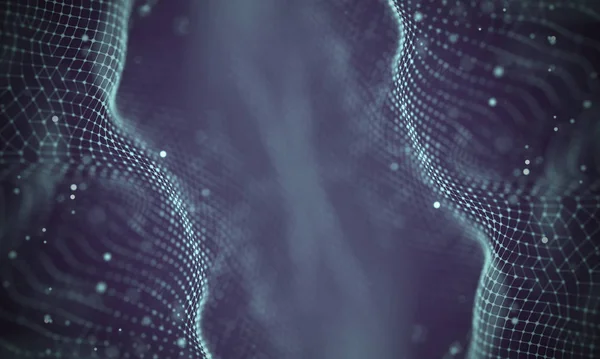 Veri teknolojisi soyut gelecek çizimi. Karanlık arka planda noktaları ve çizgileri birleştiren düşük polimerli bir şekil. 3 boyutlu görüntüleme. Büyük veri görselleştirmesi .