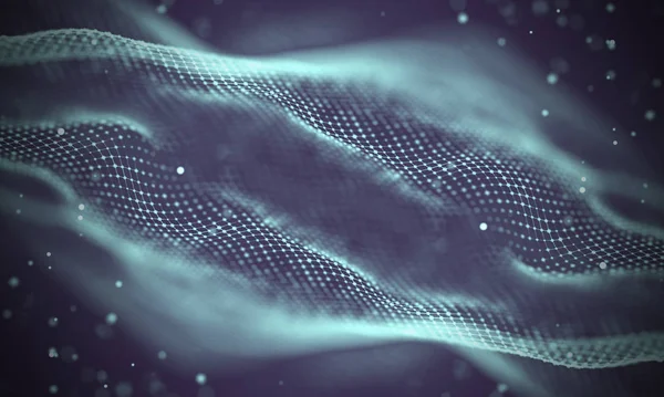 Veri teknolojisi soyut gelecek çizimi. Karanlık arka planda noktaları ve çizgileri birleştiren düşük polimerli bir şekil. 3 boyutlu görüntüleme. Büyük veri görselleştirmesi .