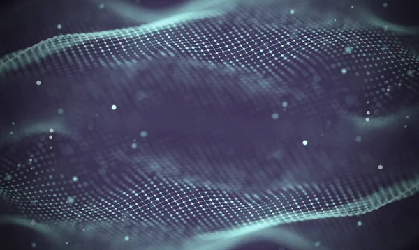 Veri teknolojisi soyut gelecek çizimi. Karanlık arka planda noktaları ve çizgileri birleştiren düşük polimerli bir şekil. 3 boyutlu görüntüleme. Büyük veri görselleştirmesi .