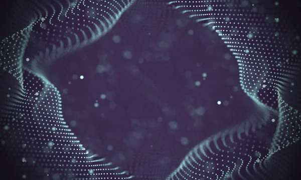 Veri teknolojisi soyut gelecek çizimi. Karanlık arka planda noktaları ve çizgileri birleştiren düşük polimerli bir şekil. 3 boyutlu görüntüleme. Büyük veri görselleştirmesi .