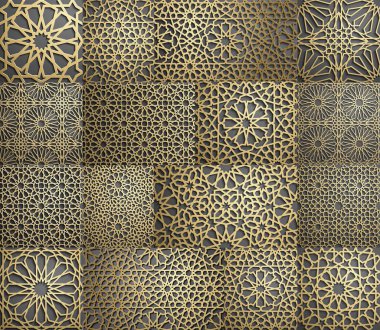İslam desen. Dikişsiz Arapça geometrik desen, Doğu süsleme, Hint süsleme, Farsça motifi, 3d. Sonsuz doku kullanılan duvar kağıdı, desen dolgularını, web sayfası arka planı için .