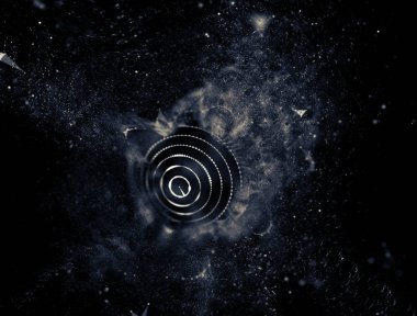 Soyut mavi 3d aydınlatmalı kafes küre bozuk. Neon işareti. Fütüristik teknoloji Hud öğesi. Zarif soyut küre yok. Kum fırtınası, toz parçacıkları .