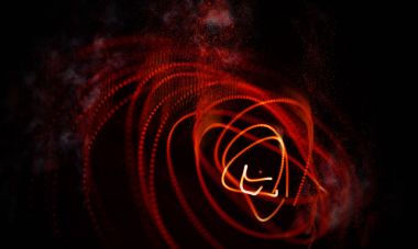 Arka kırmızı geometrik plan. Bağlantı yapısı. Bilim arka plan. Fütüristik teknoloji Hud öğesi. onnecting noktalar ve çizgiler. toz ve duman .