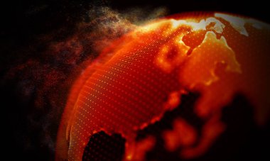 Arka kırmızı geometrik plan. Bağlantı yapısı. Bilim arka plan. Fütüristik teknoloji Hud öğesi. onnecting noktalar ve çizgiler. toz ve duman .