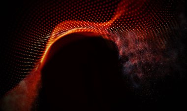 Arka kırmızı geometrik plan. Bağlantı yapısı. Bilim arka plan. Fütüristik teknoloji Hud öğesi. onnecting noktalar ve çizgiler. toz ve duman .