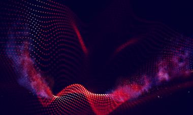 Soyut Kırmızı Geometrik Arkaplan. Bağlantı yapısı. Bilim geçmişi. Gelecekçi Teknoloji HUD elementi. Noktalar ve çizgiler birleşiyor. parçacıklı dijital arkaplan .