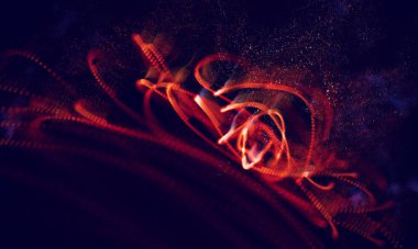 Soyut Kırmızı Geometrik Arkaplan. Bağlantı yapısı. Bilim geçmişi. Gelecekçi Teknoloji HUD elementi. Noktalar ve çizgiler birleşiyor. parçacıklı dijital arkaplan .