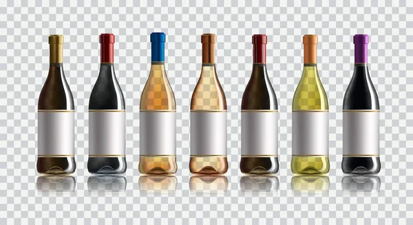Rotweinflasche. Set aus Weiß-, Rosen- und Rotweinflaschen. isoliert auf weißem Hintergrund. — Stockvektor