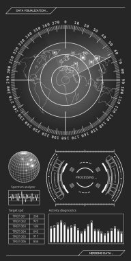 Askeri mavi radar. Hedef ile ekran. Fütüristik Hud arabirimi. Hisse senedi vektör çizim.