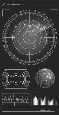Askeri mavi radar. Hedef ile ekran. Fütüristik Hud arabirimi. Hisse senedi vektör çizim.
