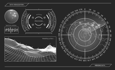 Askeri mavi radar. Hedef ile ekran. Fütüristik Hud arabirimi. Hisse senedi vektör çizim.