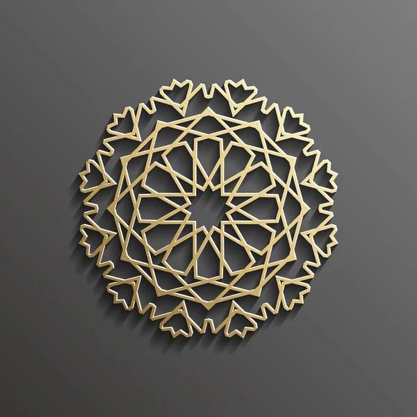 Oro islámico 3d en mandala oscuro ornamento redondo fondo arquitectónico musulmán textura diseño. Puede ser utilizado para folletos invitaciones, motivo persa — Archivo Imágenes Vectoriales