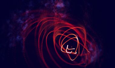 Soyut Kırmızı Geometrik Arkaplan. Bağlantı yapısı. Bilim geçmişi. Gelecekçi Teknoloji HUD elementi. Noktalar ve çizgiler birleşiyor. parçacıklı dijital arkaplan .