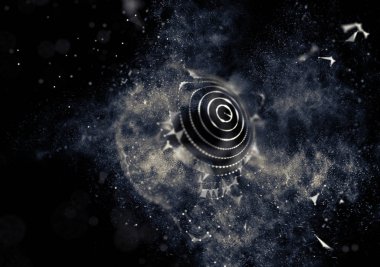 Soyut mavi 3d aydınlatmalı kafes küre bozuk. Neon işareti. Fütüristik teknoloji Hud öğesi. Zarif soyut küre yok. Kum fırtınası, toz parçacıkları .